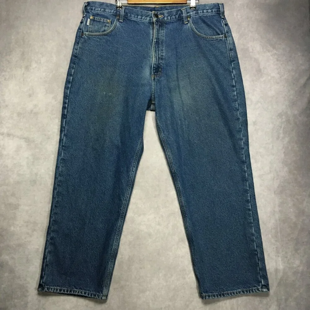 Carhartt Mens Flannel Lined Blue Jeans‎ size 42x30 Relaxed Fit Denim Work Trades